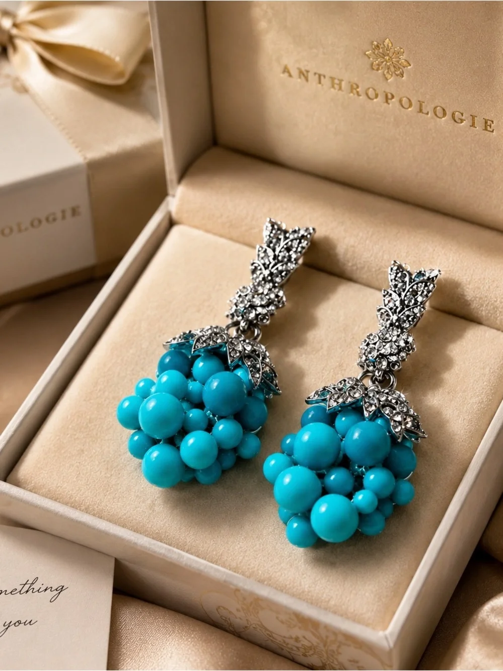 Turquoise Bead Cluster Drop Earrings - Picture 4 of 6